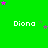 Green background with repeated white text 'Diona' and scattered pink/purple stars, one gray rectangle in bottom-right corner.