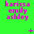 Green background with pink text 'karissa emily ashley' repeated in three , animated symbols appear and disappear around the text