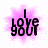 Pixelated pink starburst background with black text reading 'love you' in two lines, displayed across four showing animation changes