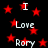 Black background with red stars and white text reading 'I Love Rory' repeated across the image.