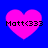 Four pink heart shapes on a blue background with black text reading "Matt(333" overlaid, each in different pixelated states.