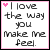 Four 50x50 pixel animated frames arranged in a contact sheet showing text with pink heart symbols shifting positions across frames.