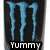 Blue claw marks on black background with 'Yummy' text overlay in one view, no text in others.