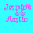 Pixelated pink text on cyan background shows 'Jasmine & Austin' with animated sparkles above the ampersand in some frames.