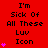 Red background with black text reading "I'm Sick Of All These Luv Icon" and pink heart symbols in various quantities.