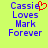 Pixelated text on bright yellow background with red heart symbol replacing 'e' in 'Cassie' in one view.
