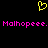 Yellow pixelated heart symbol above pink text reading 'Malhopeee. Malhopeee.' on black background.