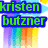 Pixelated rainbow star background with multiple text labels in various colors and a red plus sign.