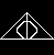 Black background with white pixelated geometric pattern featuring a central vertical line intersecting two diamond shapes and flanked by diagonal lines forming a larger triangle.