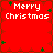 Red square icon with white text 'Merry Christmas' and green star accents, arranged in a