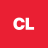 Red square background with white pixelated 'CL' letters centered, showing slight blurring on the left side of the 'C'.