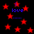 Red stars and blue text reading 'i love' with ellipses on a black background, animated to flicker.