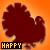 nine pixelated turkey silhouettes on orange backgrounds, with text labels below each, some displaying 'HAPPY' and others 'THANKSGIVING' in yellow and white pixelated fonts
