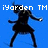 Pixelated black silhouette of a figure in dynamic pose against solid blue background with white text 'iyarden TM' at top.