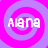 Four identical pixelated spirals with pink and purple rings, each containing the text 'Alana' in white block letters, arranged in a on a gray background