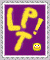 Purple square icon with yellow stylized text 'LP!' and a small yellow smiley face, bordered by white and gray pixelated frame.