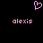 Pixelated pink heart symbol above two instances of the text 'alexis' on a black background.