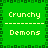 Green background with dark green pixelated border, four identical each containing 'Crunchy' above a dashed line and 'Demons' below it in yellow text