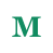 Green capital letter M centered in a white circle with a gray outer border.