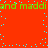 Red background with green text repeating 'and maddi and maddi' across two lines, scattered cyan dots forming a vertical trail.