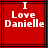 Red background with black lines and white text reading "I Love Danielle" in pixelated font