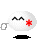 Pixelated white circular character with black curved eyebrows, red star on right cheek, and gray looped handle; four variations show subtle changes in the left side of the head.