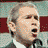 A 4-frame contact sheet of a pixelated animation featuring George W. Bush and chimpanzees in alternating poses with open mouths, set against a red-and-gray background.