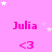 Pink background with white stars, repeated 'Julia' text and '<3' symbols in pink.
