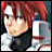 Red-haired character in white and black armor with a silver weapon, expression shifting from neutral to slight smile across frames.
