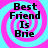 Four identical display 'Best Friend Is Brie' text over pink and cyan spiral backgrounds with pixelated text
