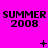 Bright pink background with repeated 'SUMMER 2008' text in black pixelated font, featuring animated symbols including plus signs, crosses, and dots.