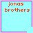 Four identical light blue square with pink borders display orange text 'jonas brothers' and one shows a pink heart, another a pink starburst