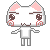 Pixel art contact sheet showing two frames of a white cat-like character with pink ears and red cheeks, displaying different facial expressions against a gray background.