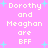 Pixelated text on pink background with light blue stars, repeating 'Dorothy and Meaghan are BFF' in white block letters.