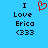 Blue background with black text reading "I Love Erica <333" and a red pixelated heart symbol above the word "Love", displayed in two identical side-by-side