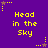Purple background with yellow pixelated text 'Head in the Sky' repeated six times, surrounded by small yellow and brown star-like shapes with dotted trails.