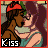 Pixelated animation of two characters kissing, with text "Kiss" at bottom left of each frame.