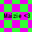 four identical pixelated icons with green and pink checkered backgrounds, each displaying "Maizie <3" text in black