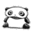 Pixelated black-and-white icon of a panda with large circular eyes, rounded ears, and a flat body on gray background.