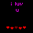 Pixelated text and heart symbols on black background with animation changes in red hearts.