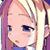 Pixelated anime-style character face with pink hair and blue eyes, static single-frame image.