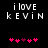 Pixelated text 'i love kevin' in white on black background with pink heart symbols below, showing animation change in heart positions.