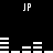 Black background with white pixelated text and bar patterns arranged in horizontal , featuring repeated 'JP' labels above and below the bars