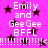 A static image with a bright pink background featuring dark brown stars and repeated white text reading "Emily and GeeGee BFFL".