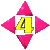 Yellow number 4 surrounded by pink diamond-shaped and triangular elements on gray background.