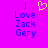 A static image with a bright purple background displays blue text reading "I Love Zack Gery" and a yellow pixelated heart symbol above the text.