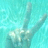 A hand making a peace sign against a turquoise background with subtle wave patterns.