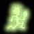 A pixelated green glowing stick figure running with text reading "glows In The fucking Dark!" on a black background, part of an animated contact sheet frame.
