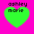 Four green heart-shaped icons with black text 'ashley marie' on a bright pink background, arranged in two of two