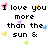 Pixelated text reads "I love you the stars more than the sun & you are mine & you shine 4 me too" with scattered heart and star icons in pink, yellow, purple, blue, green.